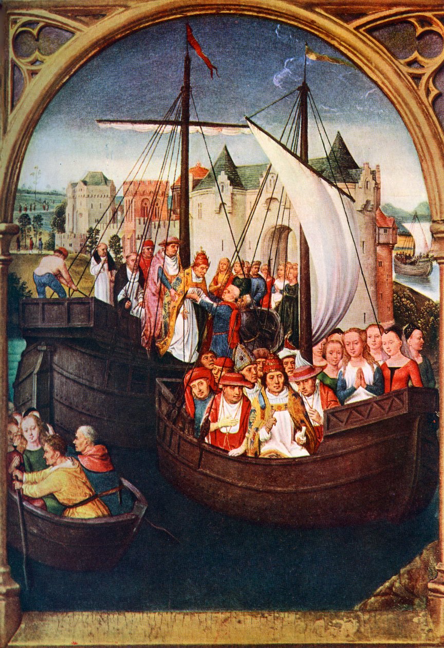 Odchod svaté Uršuly z Basileje, před rokem 1489, c1900-1920. od Hans Memling