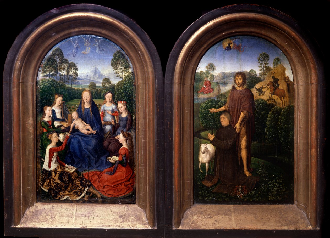 Diptych Panna a dítě obklopené Saintes, dárcem a svatým Janem Křtitelem - Obraz Hanse Memlinga (1435-1494) (ec flam) Paříž 15. století, muzeum Louvre od Hans Memling