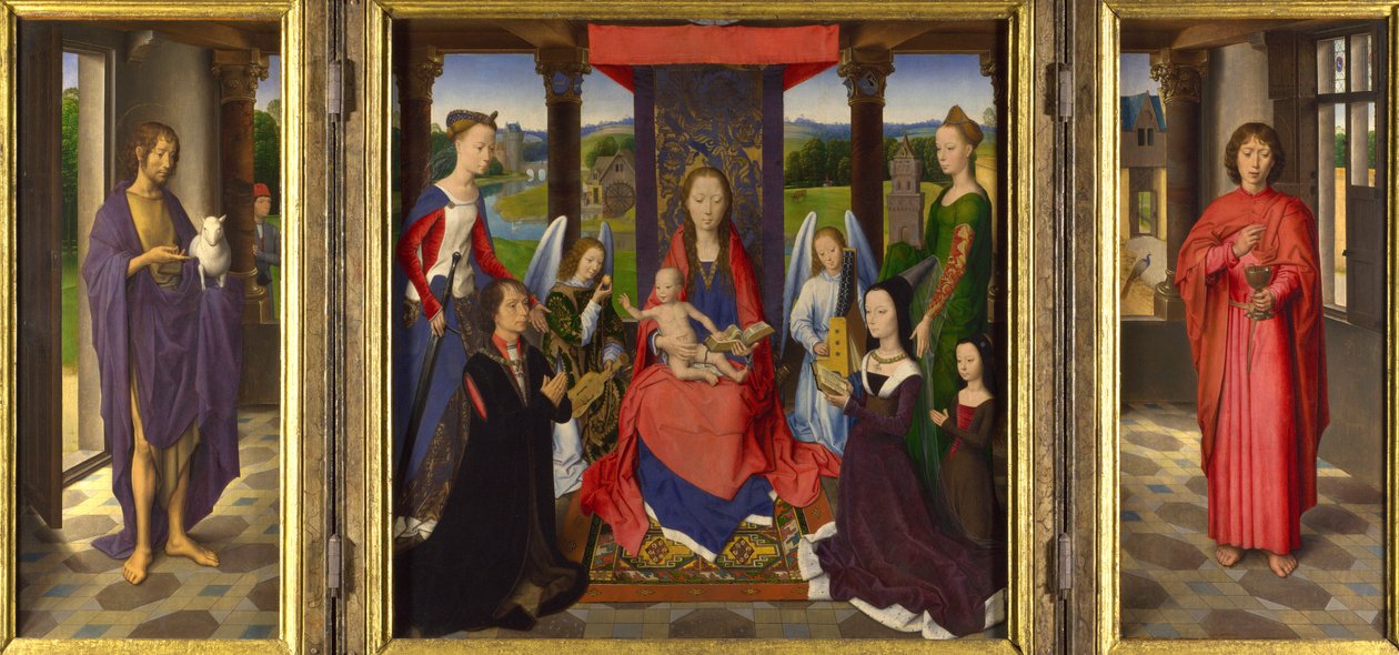 Panna s dítětem se světci a dárci od Hans Memling