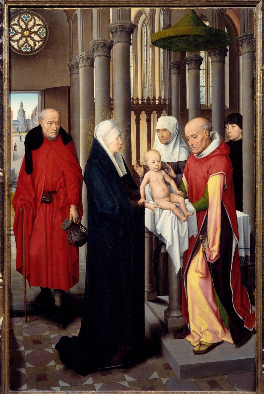 Triptych Klanění tří králů. Detail pravého panelu: Prezentace v chrámu. Detrempe na dřevě od Hanse Memlinga (1433-1494), asi 1470. Madrid. Muzeum Prado od Hans Memling