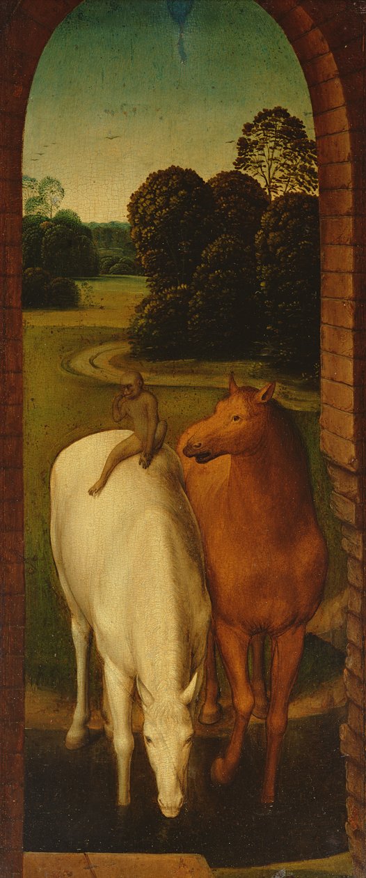 Dva koně v krajině od Hans Memling