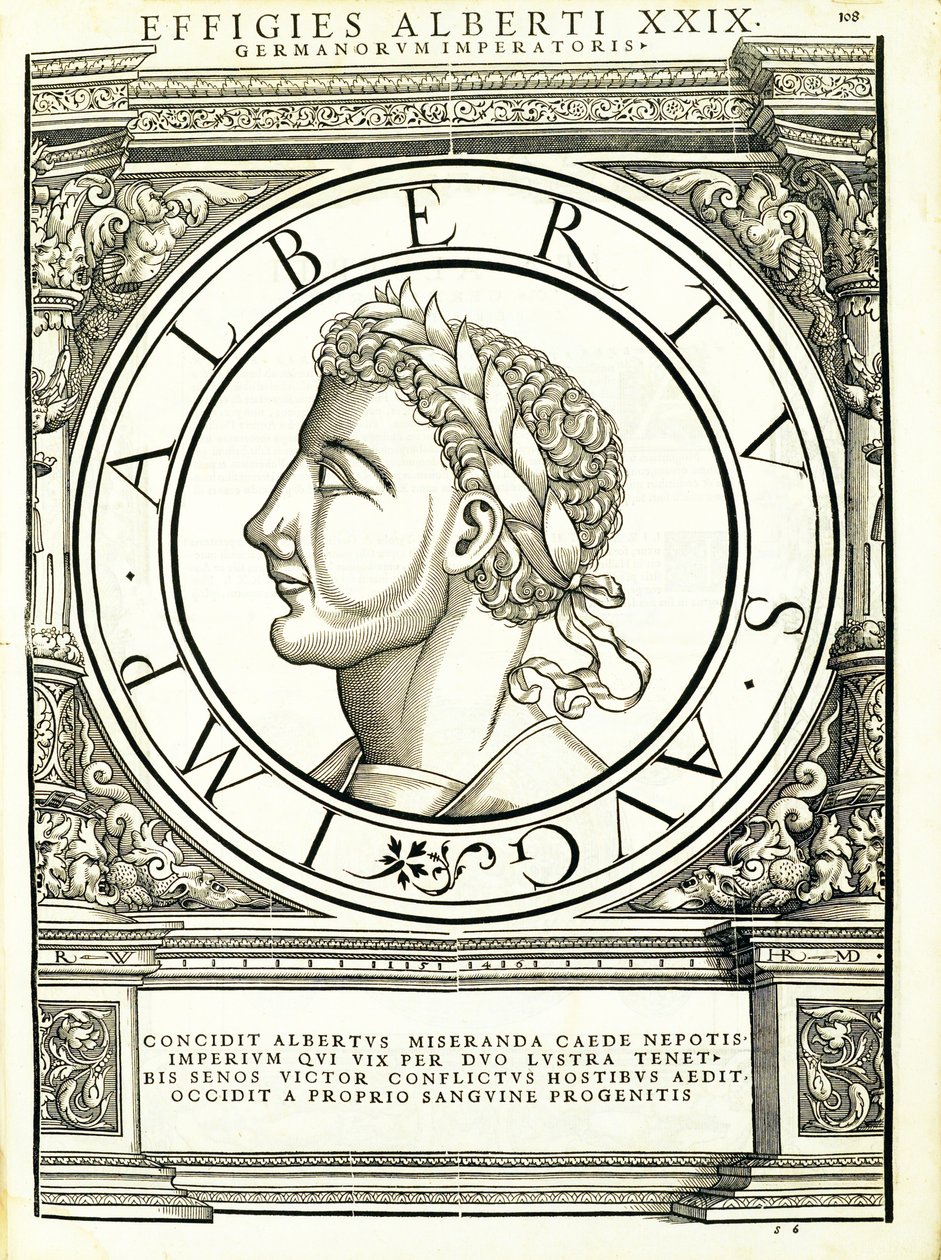 Albert I, ilustrace z „Římští císaři celého Východu a Západu“, dřevoryt Rudolpha Wyssenbacha, tisk Andreas Gesner, Curych od Hans Rudolf Manuel Deutsch