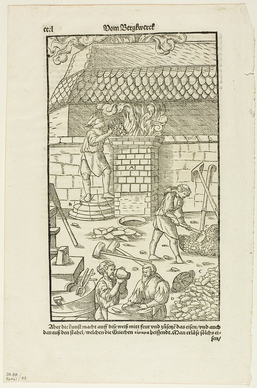 Strana CCCL z Vom Bergwerck XII Bücher od Agricoly, deska 43 z Dřevorytů z knih XVI. století od Hans Rudolf Manuel Deutsch