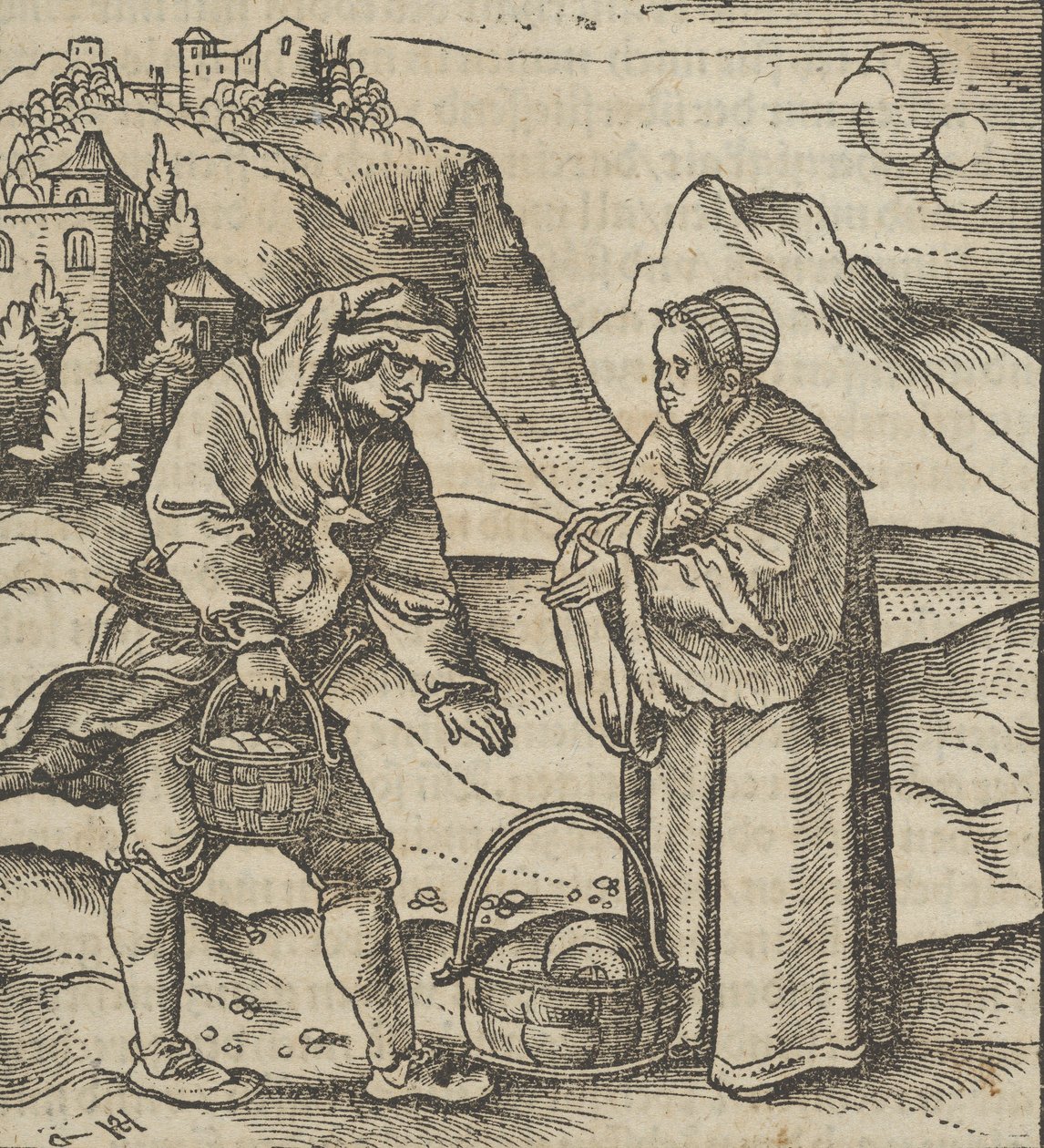 Farmář a jeho patron, z Hymmelwagen auff dem, wer wol leben..., 1517. od Hans Schäufelein the Elder