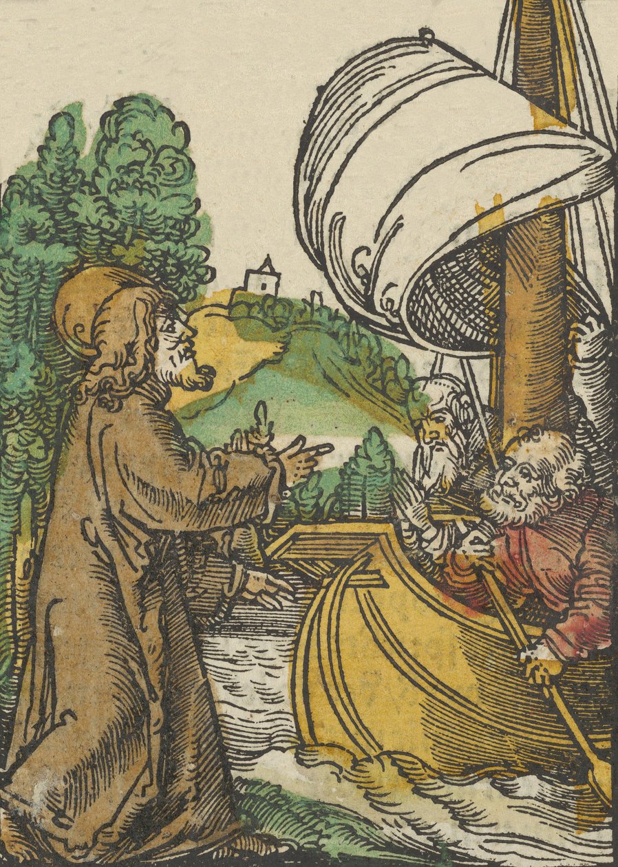 Kristus uklidňuje bouři na jezeře Tiberias, z Das Plenarium, 1517. od Hans Schäufelein the Elder