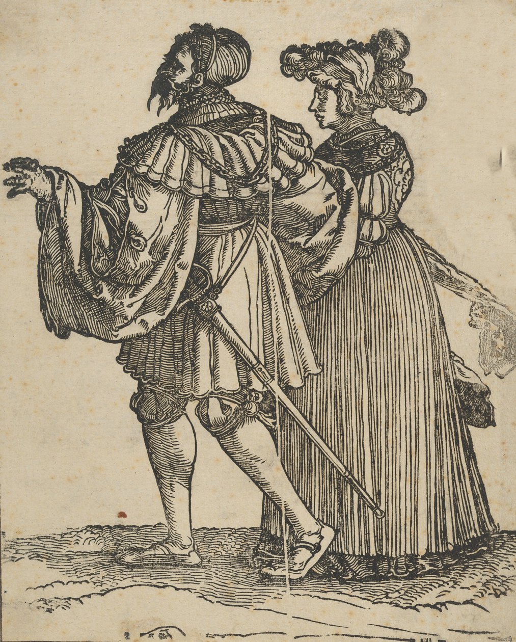 Couple Walking to the Left VI, z restrike The Wedding Dancers. od Hans Schäufelein the Elder