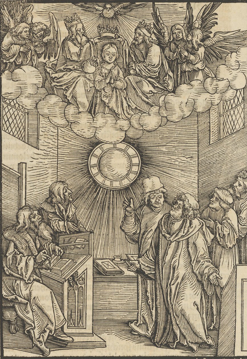 Autor píšící Layenspiegel, Trojice a Panna v Horním centru, z ..., 1511. od Hans Schäufelein the Elder