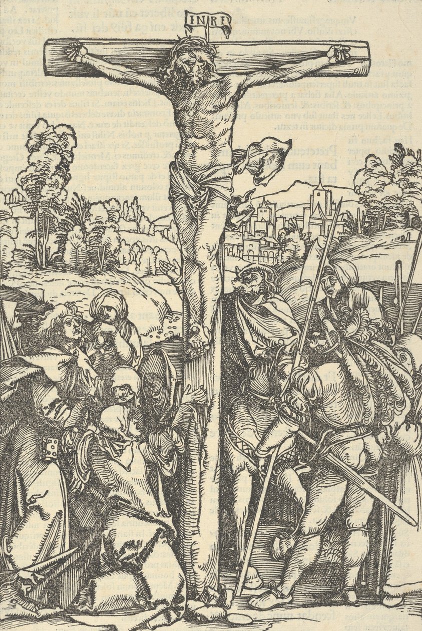 Ukřižování, z Rozhodnuté zahrady Růžencové Marie, 1505. od Hans Schäufelein the Elder
