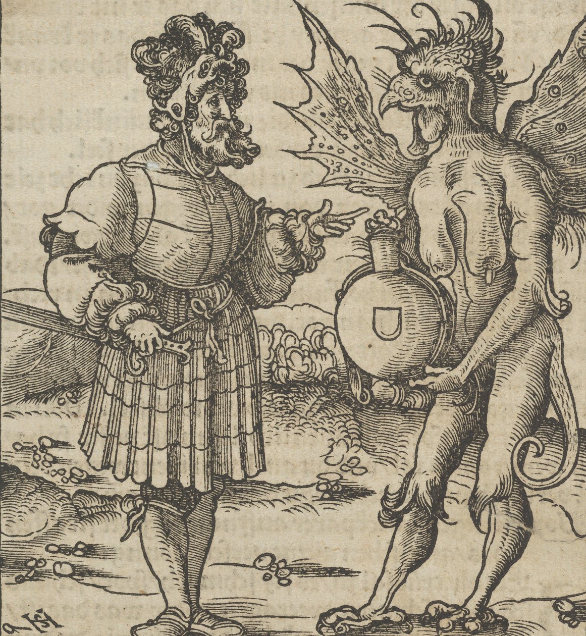 Ďábel nabízející rytíři jed, z Hymmelwagen auff dem, wer wol leben..., 1517. od Hans Schäufelein the Elder