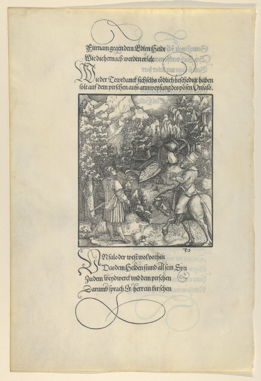 Unfalo Způsobující, že Theuerdanck padl během lovu do pasti, z Theuerdanck, 1517. od Hans Schäufelein the Elder