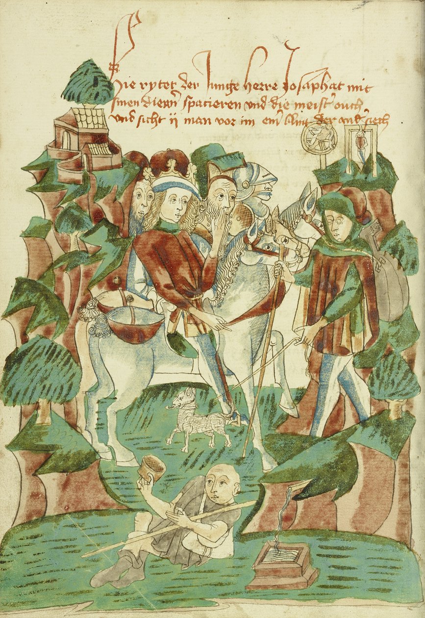 Josafat setkání se slepcem a žebrákem paní Ludwig XV 9 fol. 31v, 1469 (inkoust, barvy a tempery na papíře) od Hans Schilling