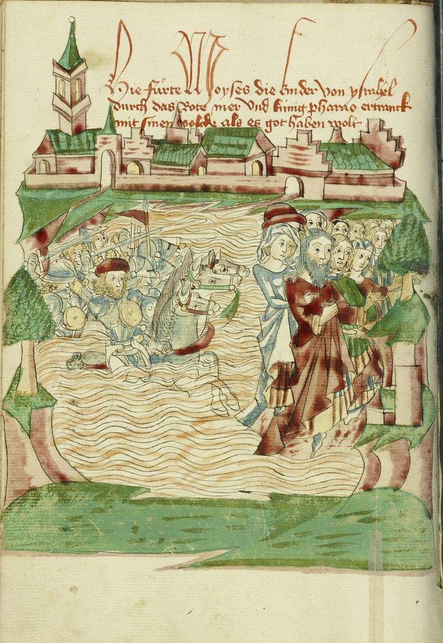 Přeplavba Rudého moře paní Ludwig XV 9 fol. 56v, 1469 (inkoust, barvy a tempery na papíře) od Hans Schilling