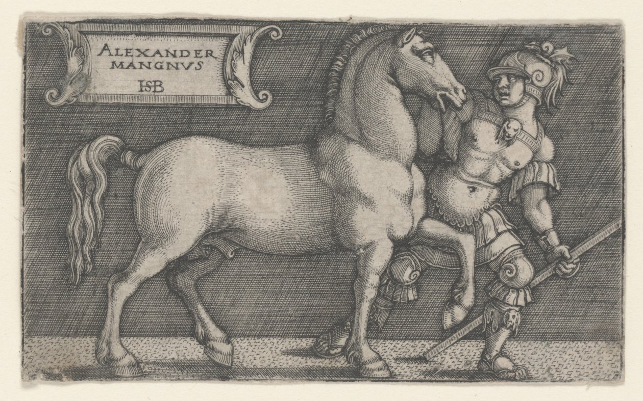 Alexander Veliký vedoucí Bucefalus, kolem 1531-1550 (rytina) od Hans Sebald Beham