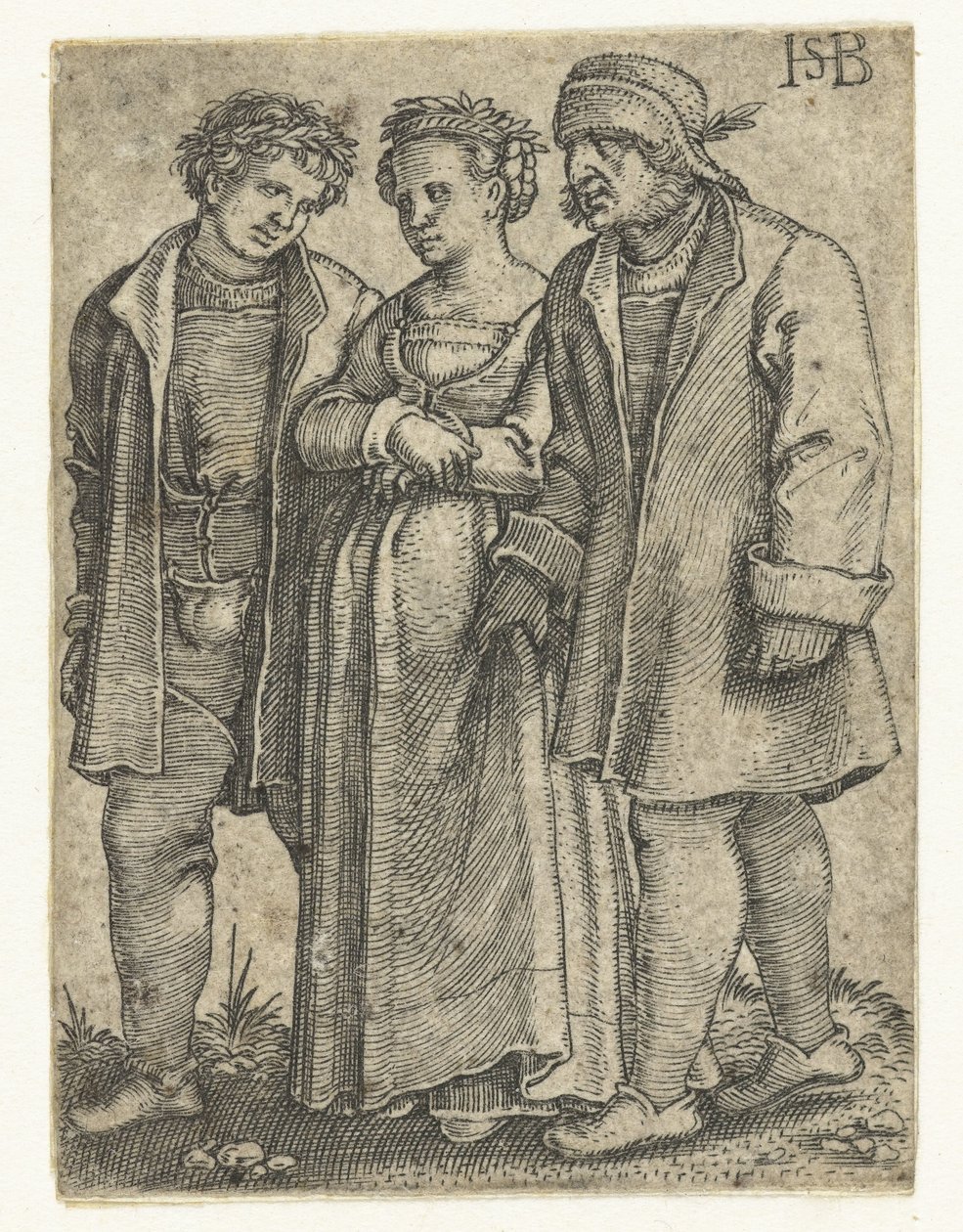 Nevěsta a ženich a otec nevěsty Selský svatební průvod (název série) od Hans Sebald Beham