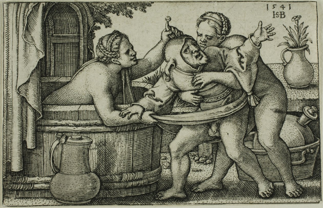 Buffoon a dvě koupající se ženy od Hans Sebald Beham