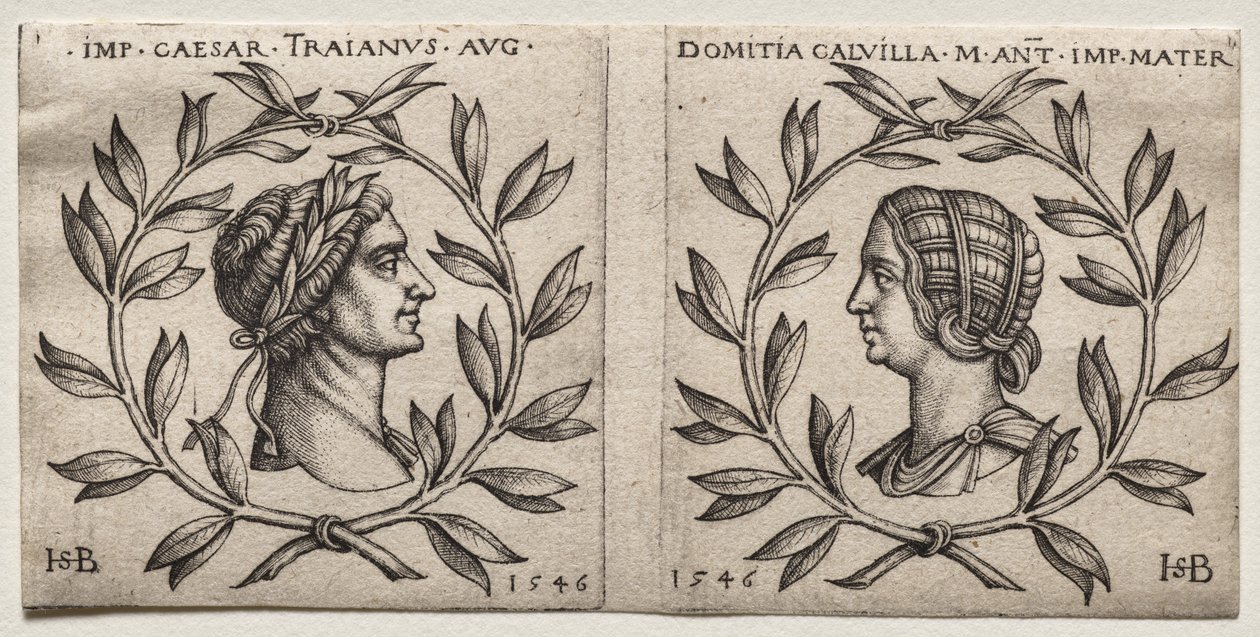 Busty císaře Traiana a Domitie Calvilly od Hans Sebald Beham