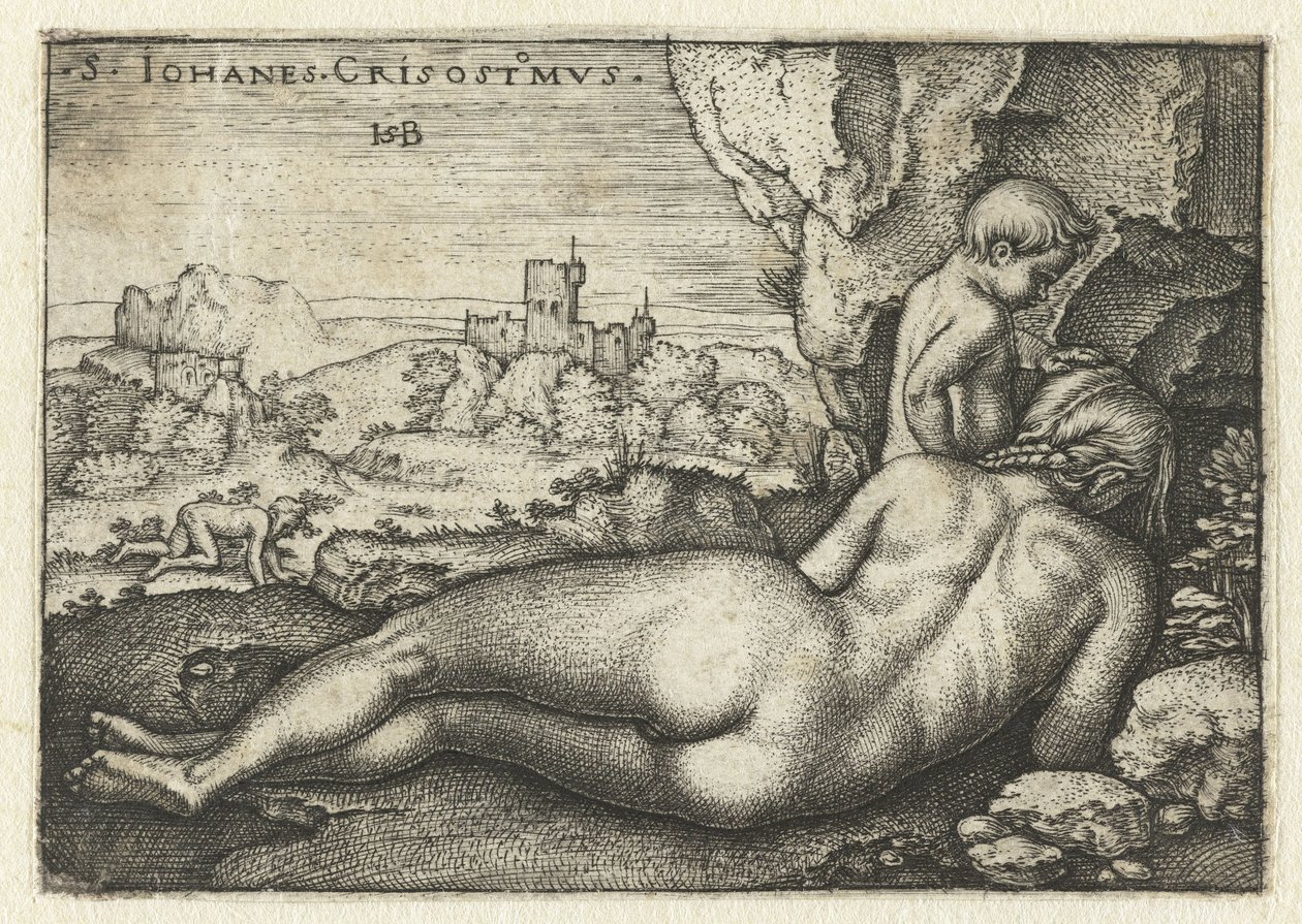 Svatý Jan Zlatoústý jako poustevník na poušti od Hans Sebald Beham