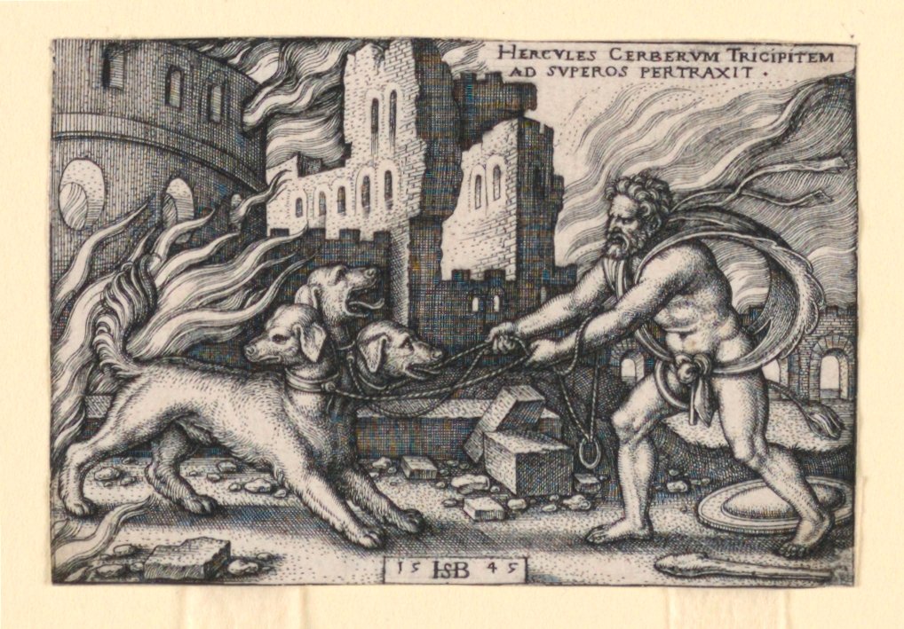 Herkules zajal Cerberus od Hans Sebald Beham