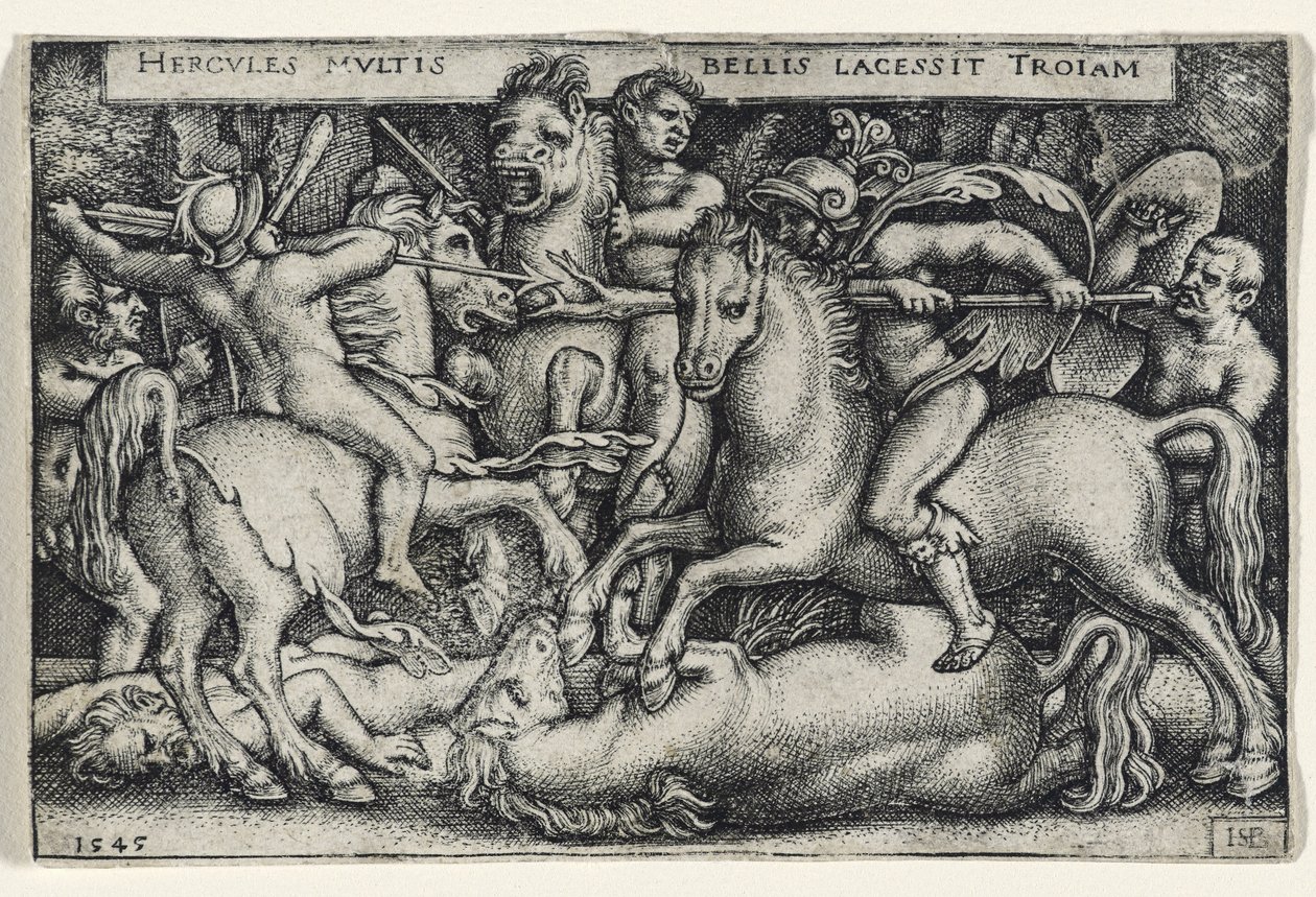 Herkules bojující proti Trojanům, 1545 (rytina na položený papír) od Hans Sebald Beham