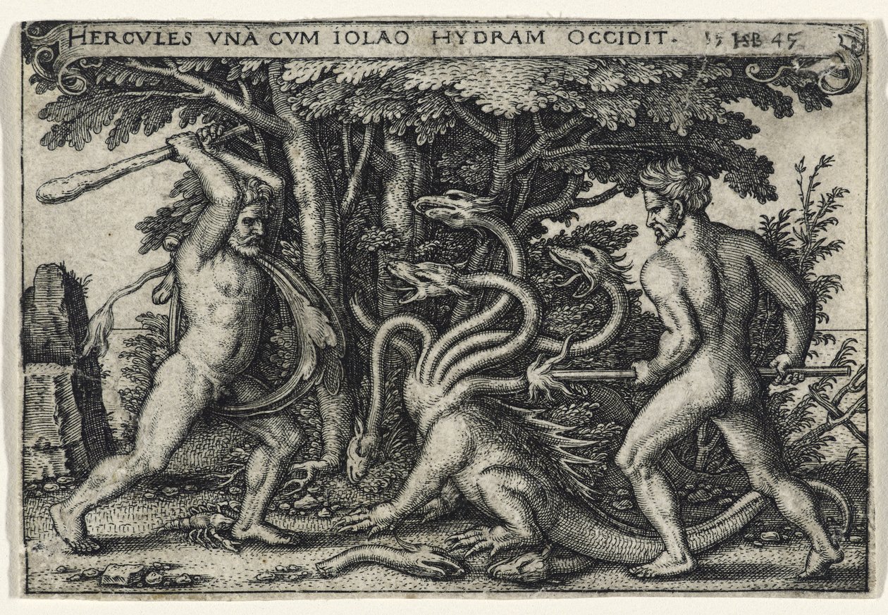 Hercules Slaying the Hydra, 1545 (rytina na položený papír) od Hans Sebald Beham