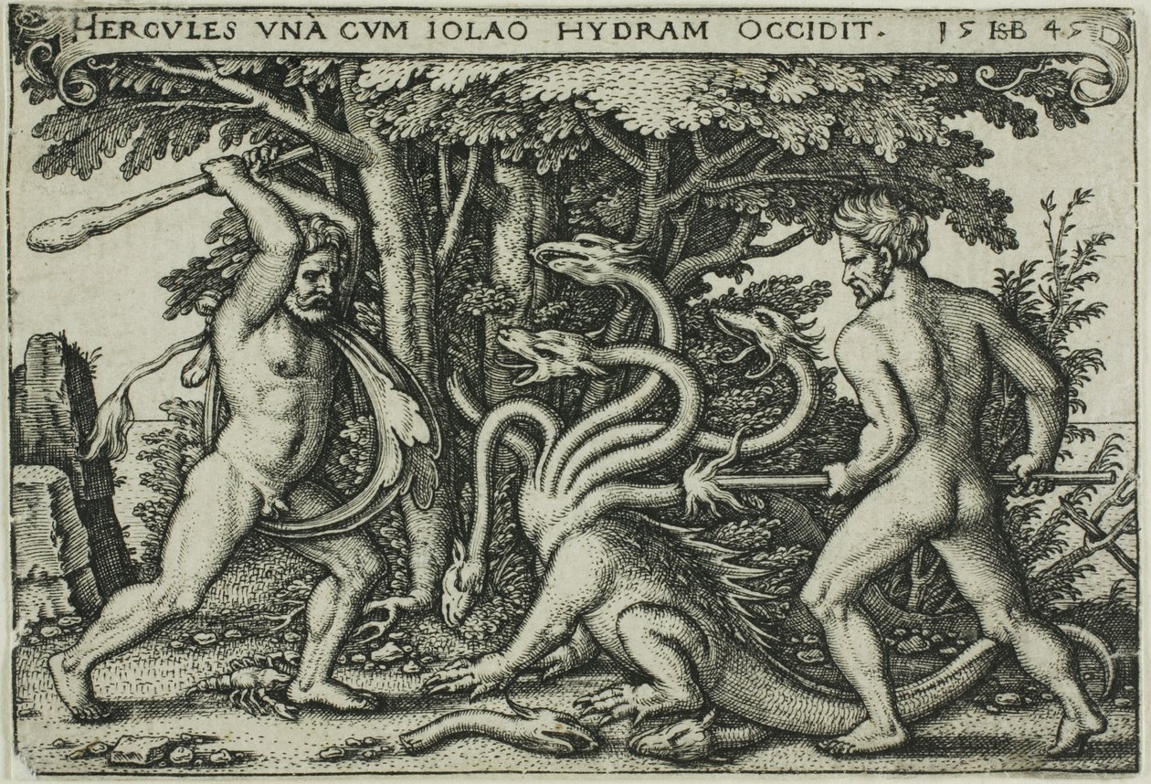 Hercules a Hydra, z The Labors of Hercules od Hans Sebald Beham