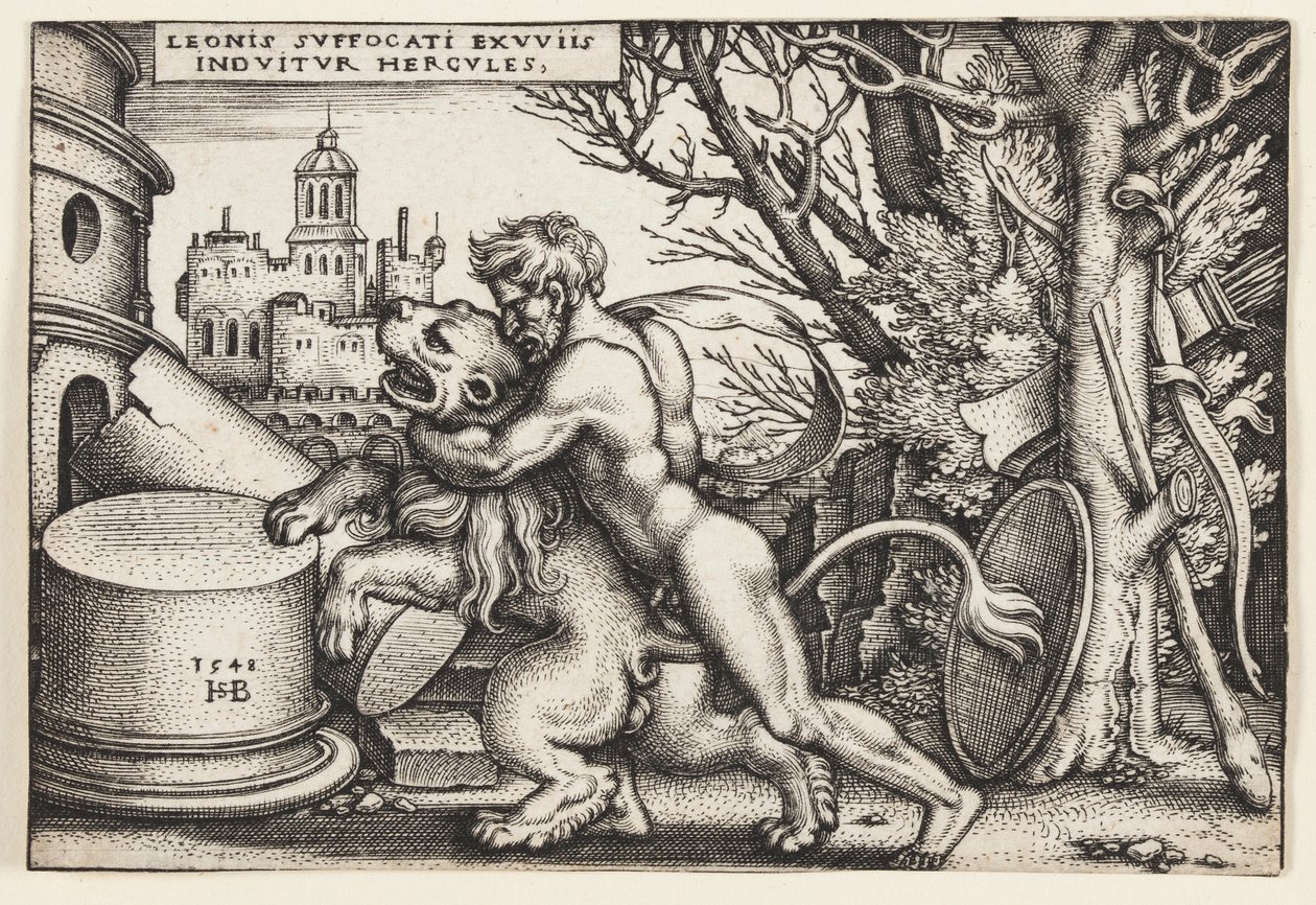 Herkules a Nemejský lev od Hans Sebald Beham