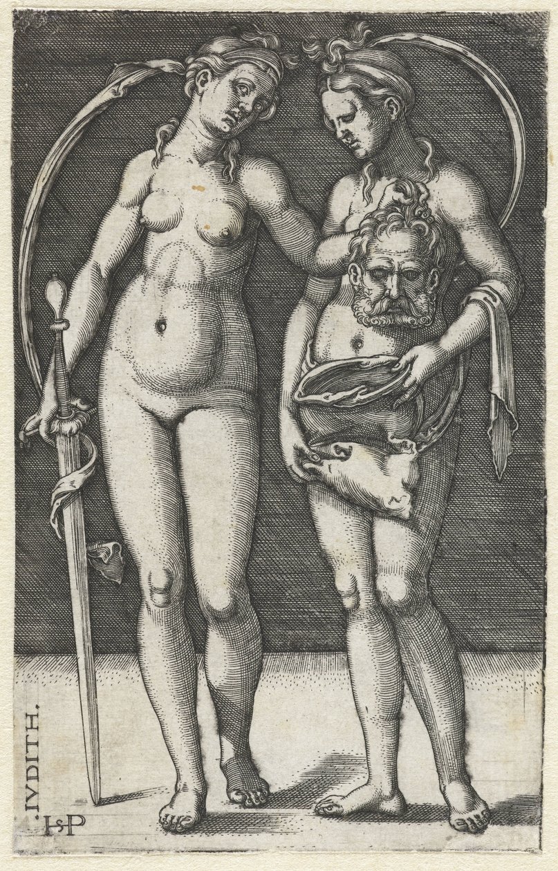 Judith s hlavou Holoferna a služebnou Judith (titul na předmětu) od Hans Sebald Beham