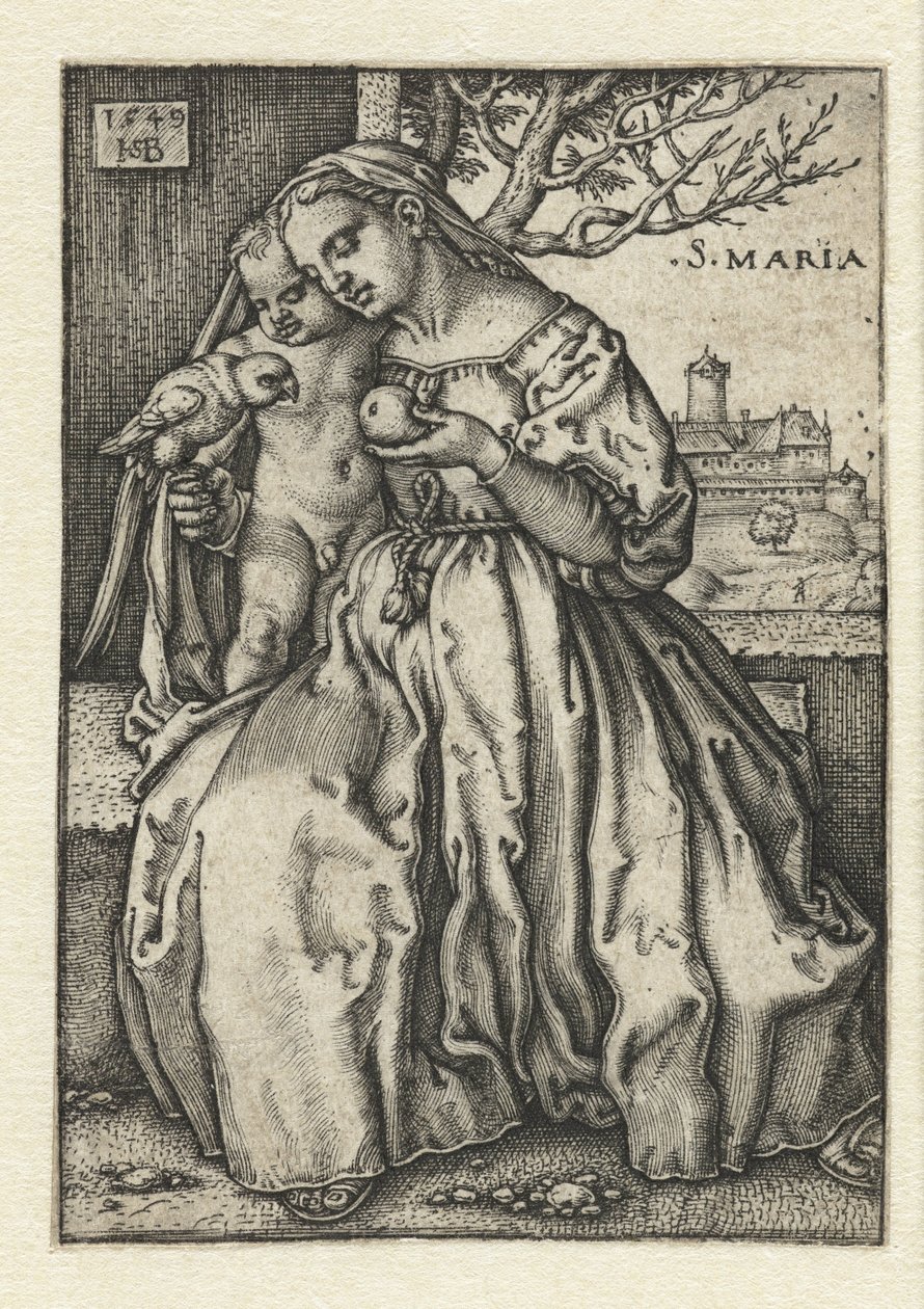 Marie s dítětem a papoušek a hruška od Hans Sebald Beham
