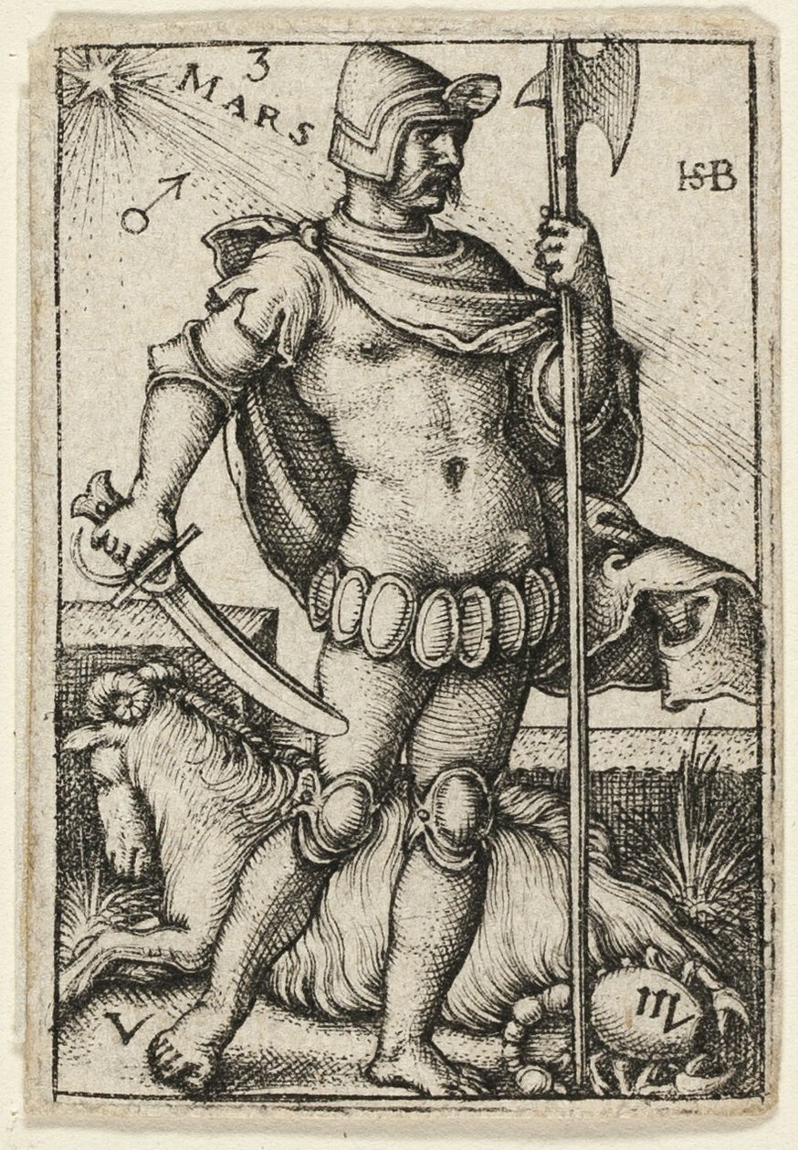Mars, třetí deska z knihy Sedm planet se zvěrokruhem od Hans Sebald Beham