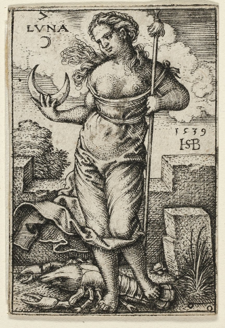 Měsíc, deska sedm ze Sedmi planet se zvěrokruhy od Hans Sebald Beham