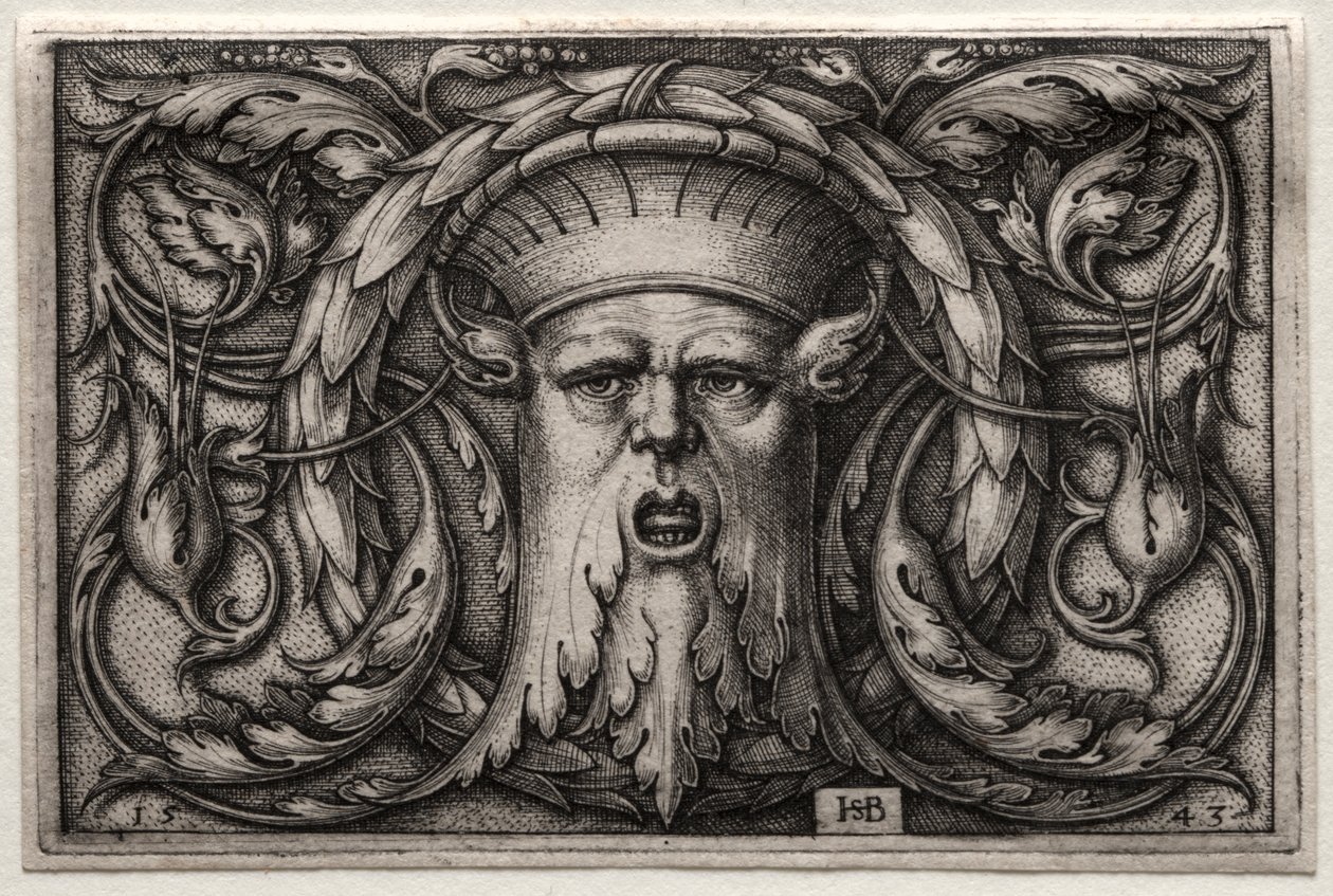 Ornament satyrovy hlavy a věnce od Hans Sebald Beham