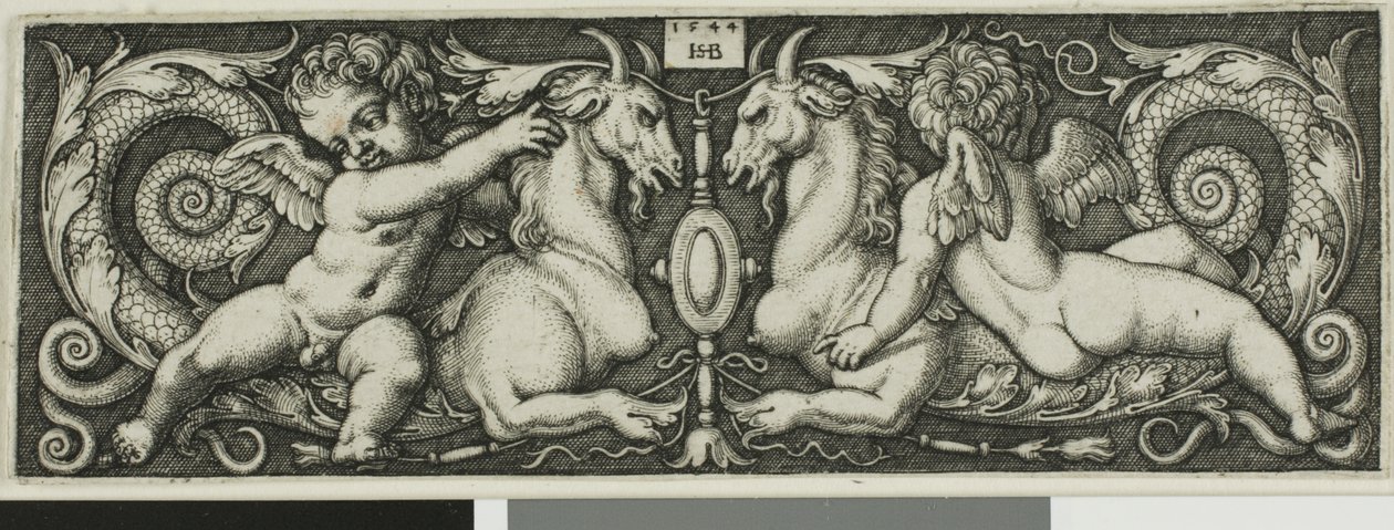Ornament se dvěma Genii na koni chimérických zvířat od Hans Sebald Beham