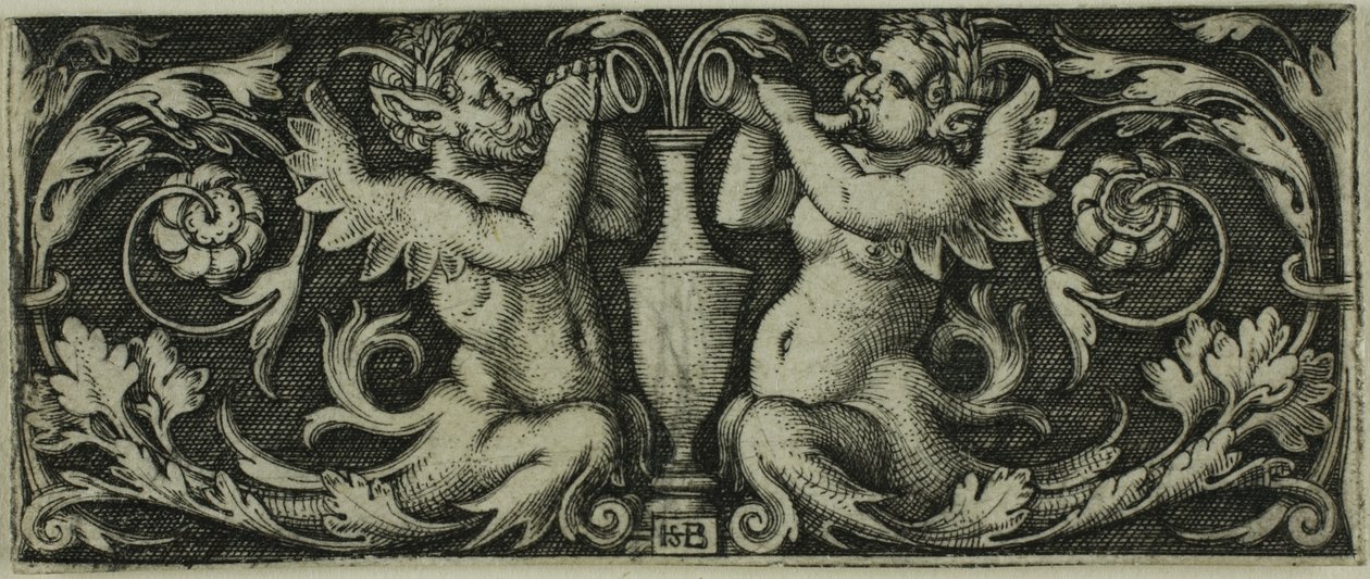 Ornament se dvěma tritony ze čtyř vinět od Hans Sebald Beham