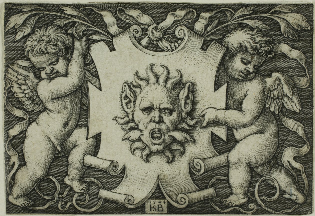 Ornament s maskou v držení dvou géniů od Hans Sebald Beham