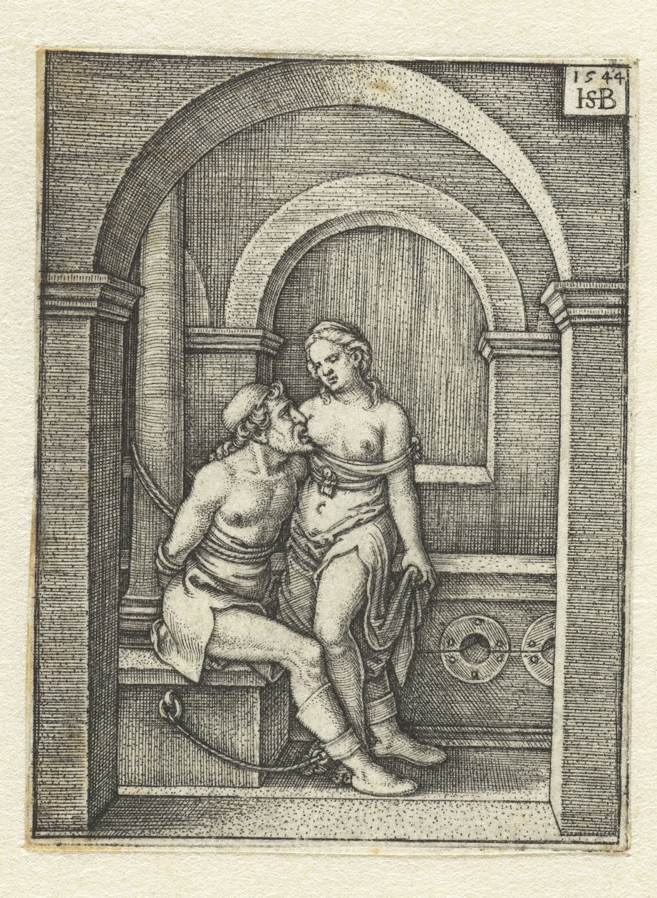 Pero kojí připoutaného Cimona ve vězení Charita Romana od Hans Sebald Beham