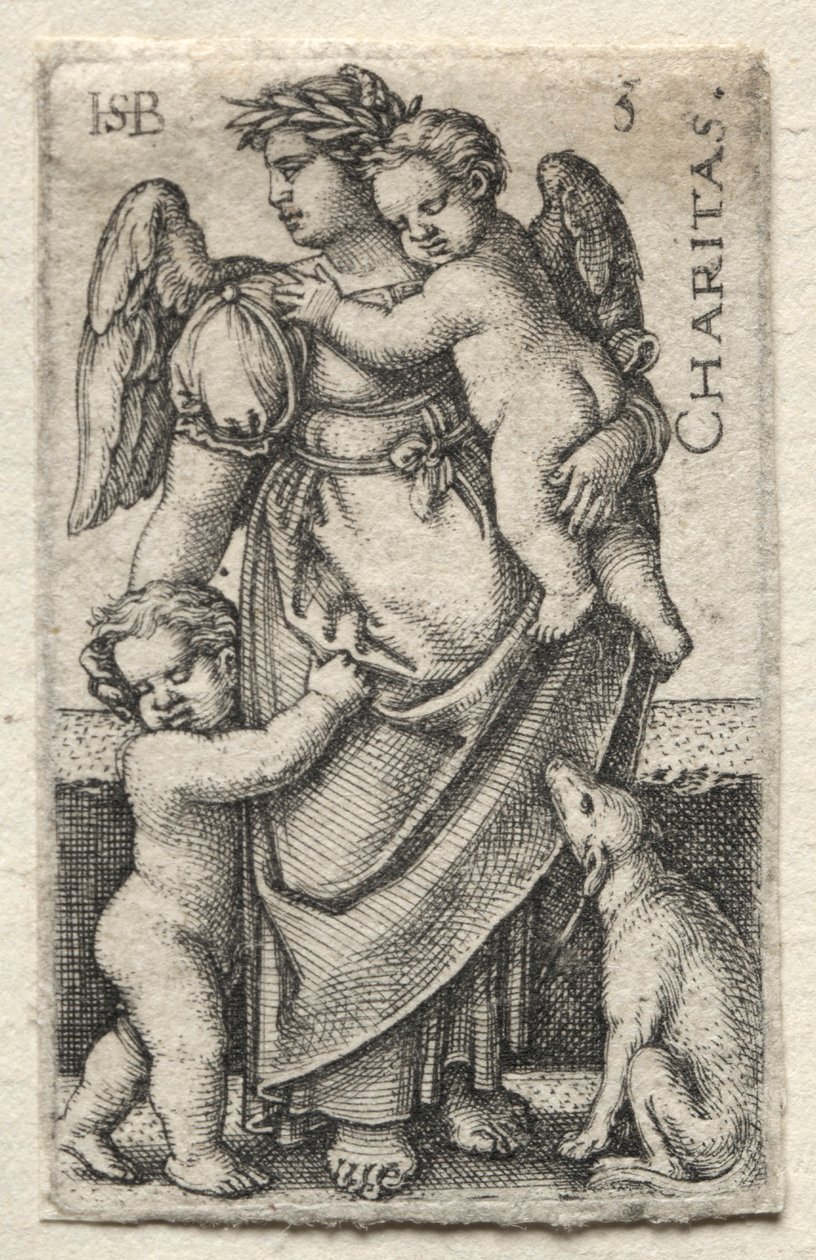 Poznání Boha a sedm kardinálních ctností: Charita - Charitas. od Hans Sebald Beham