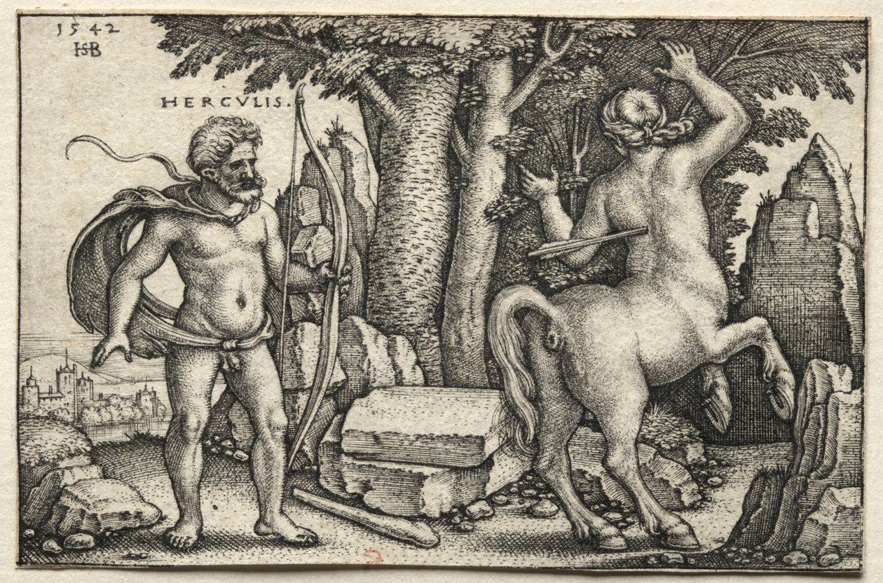 Herkules střílí na Nesse od Hans Sebald Beham