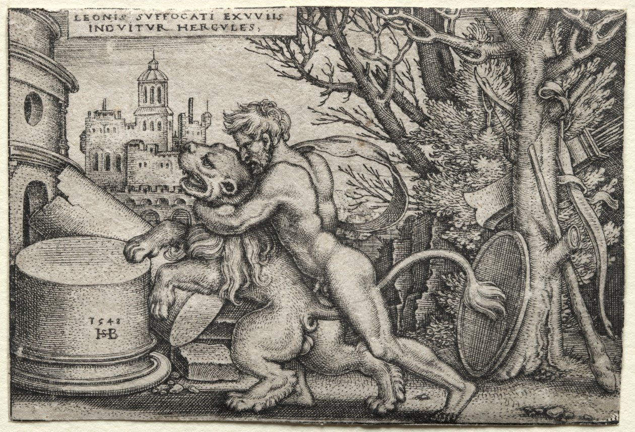 The Labors of Hercules: Hercules Strangling the Nemean Lion, 1548. od Hans Sebald Beham