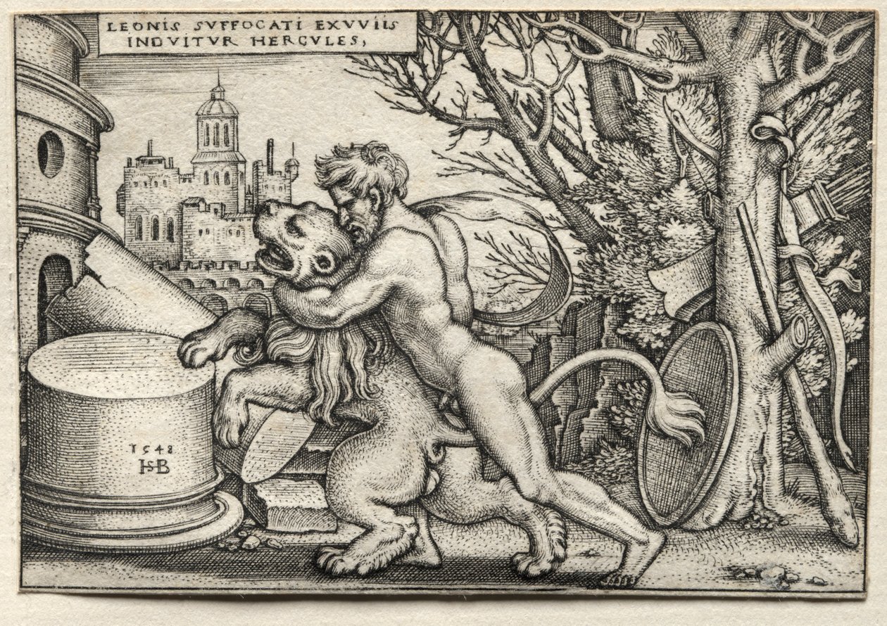 The Labors of Hercules: Hercules Strangling the Nemean Lion, 1548. od Hans Sebald Beham