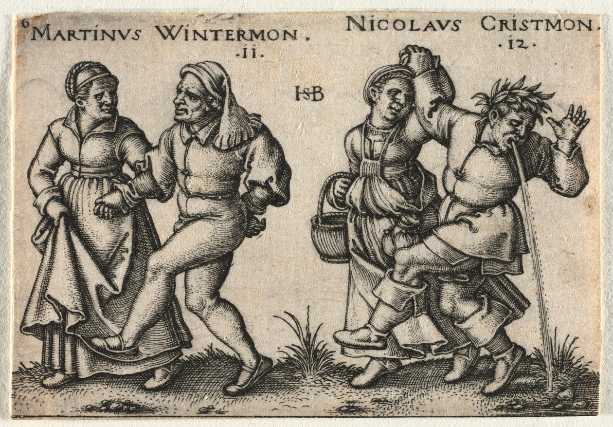 Selská svatba aneb Dvanáct měsíců: 11-Martinus Wintermon 12-Nicolaus Cristmon od Hans Sebald Beham