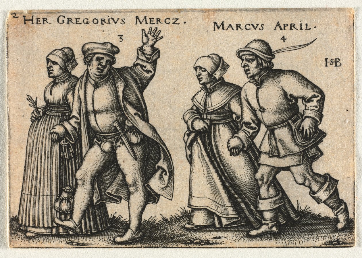 Selská svatba aneb Dvanáct měsíců: 3 – Její Gregorius Mercz 4 – Marcus Duben od Hans Sebald Beham