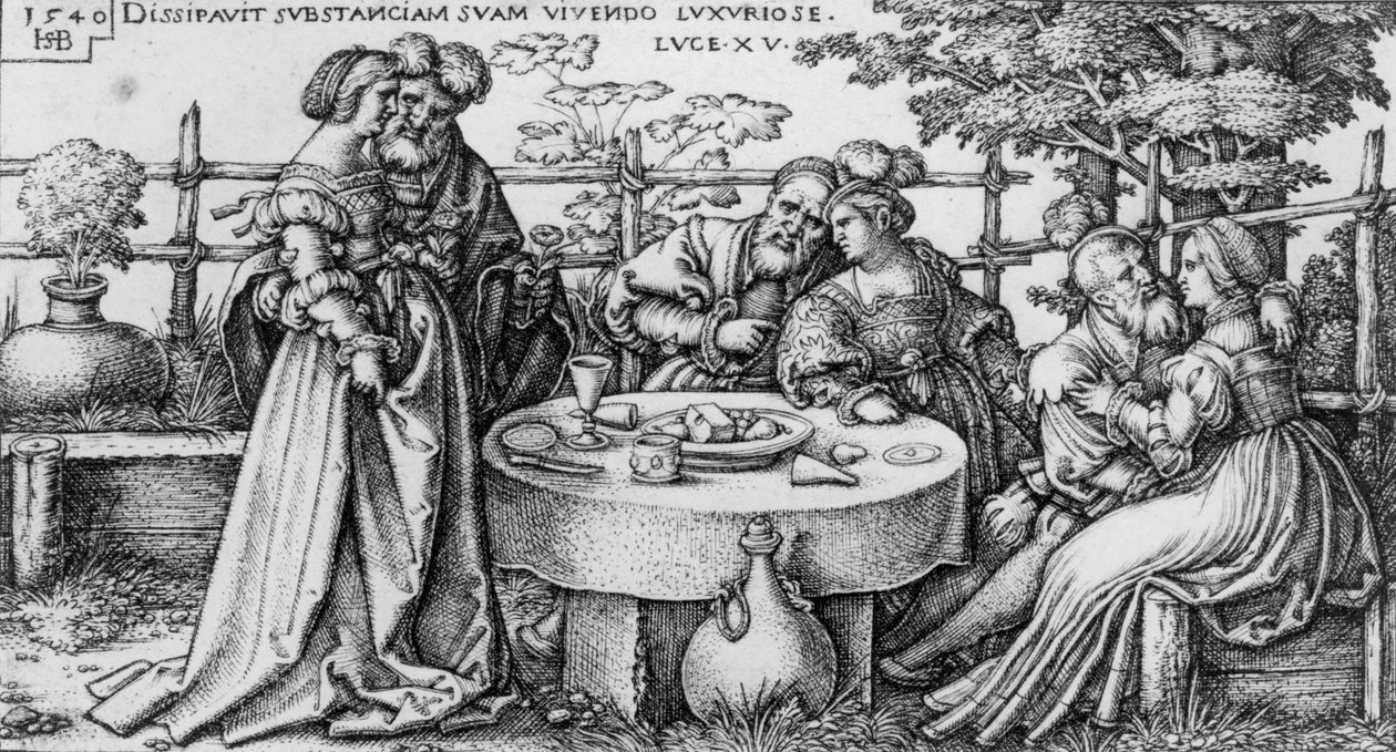Marnotratný syn, který promarnil své jmění, z cyklu "Historie marnotratného syna" od Hans Sebald Beham