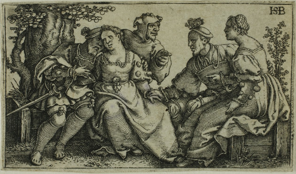 Dva páry a Buffoon od Hans Sebald Beham