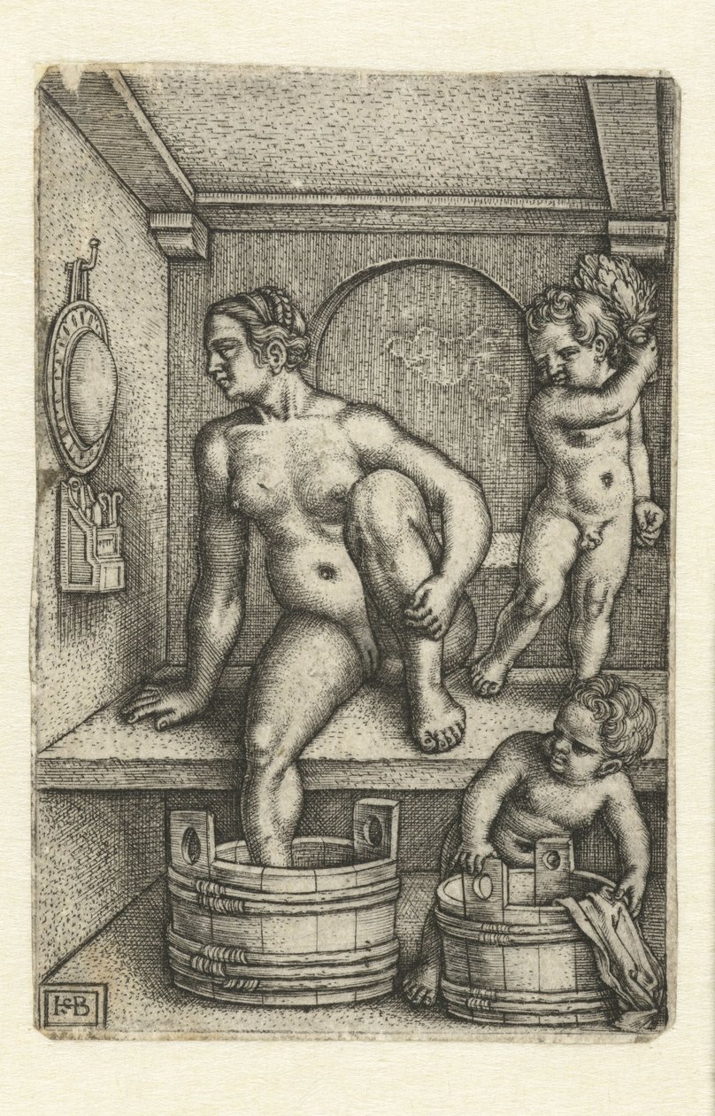 Žena se dvěma dětmi v koupelně od Hans Sebald Beham