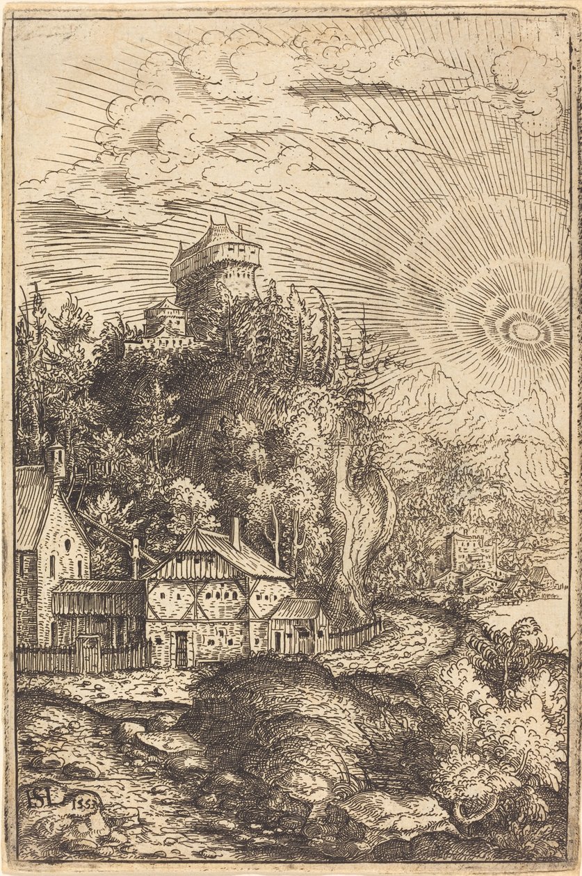 Krajina s hradem a zářícím sluncem, 1553. od Hans Sebald Lautensack