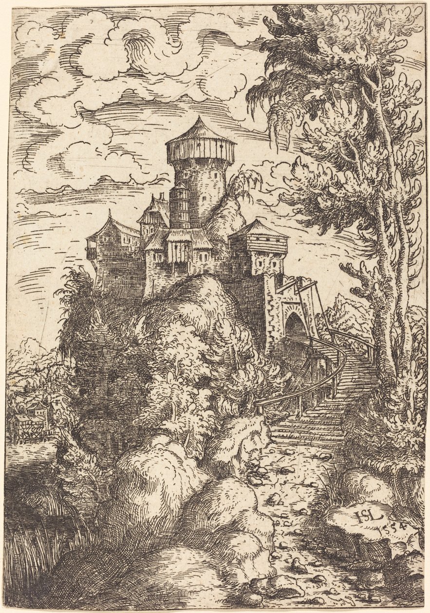 Krajina s pevností a velkým schodištěm, 1554. od Hans Sebald Lautensack