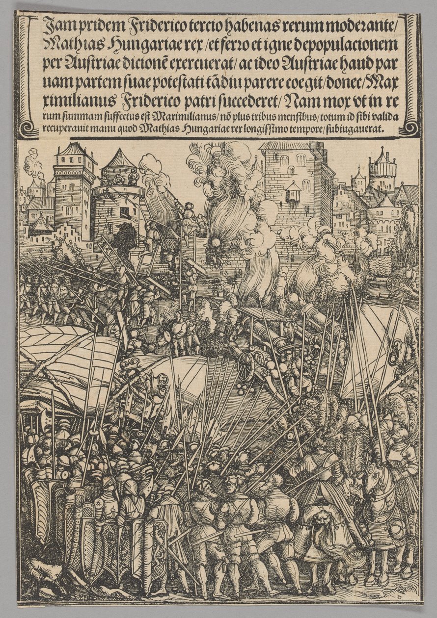 Vyhnání Maďarů, deska 13 z Historických výjevů ze života císaře Maxmiliána I. z Vítězného oblouku od Hans Springinklee