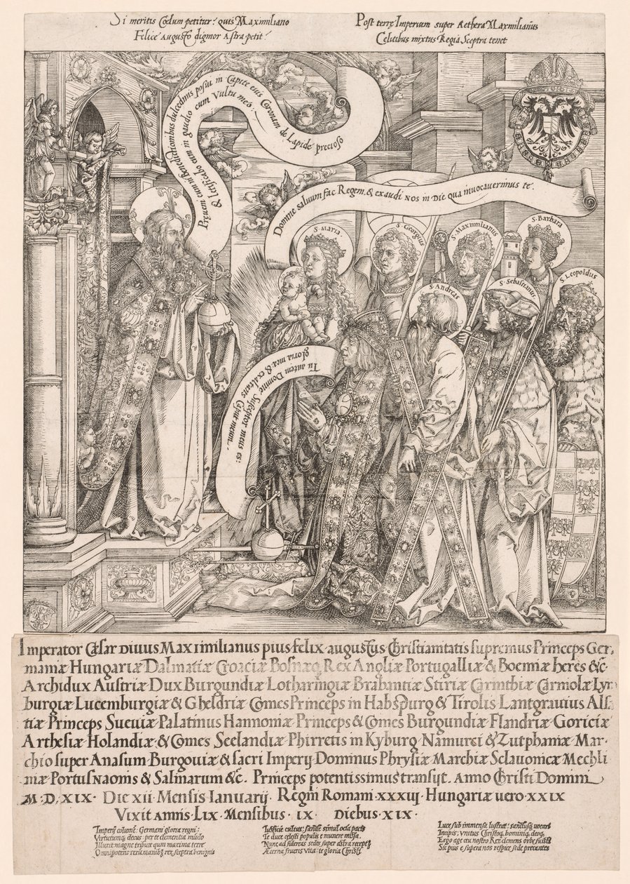 Maxmilián představený Jeho patrony Všemohoucímu, 1519. od Hans Springinklee