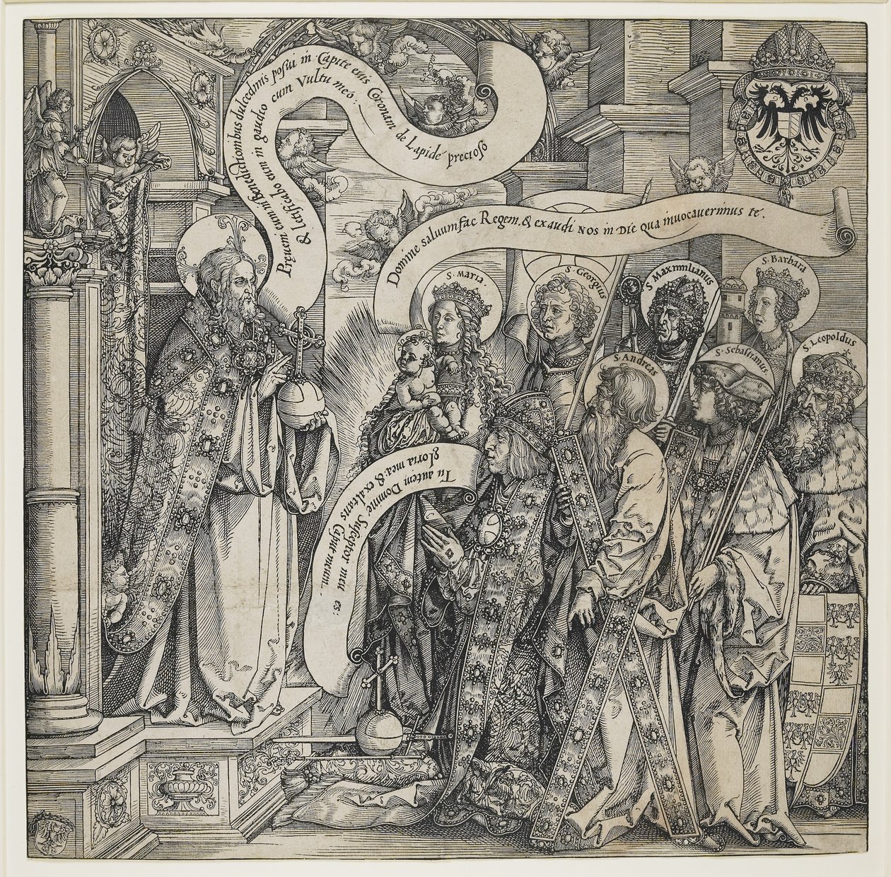 Maxmilián představený svými patrony Všemohoucímu, 1519 od Hans Springinklee