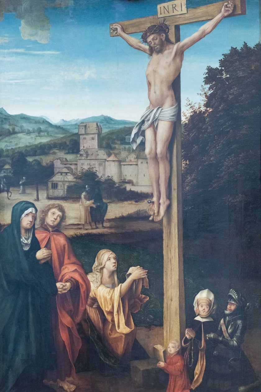 Kristus ukřižovaný s Marií, svatým Janem, svatou Marií Magdalenou a patrony od Hans Suess Kulmbach